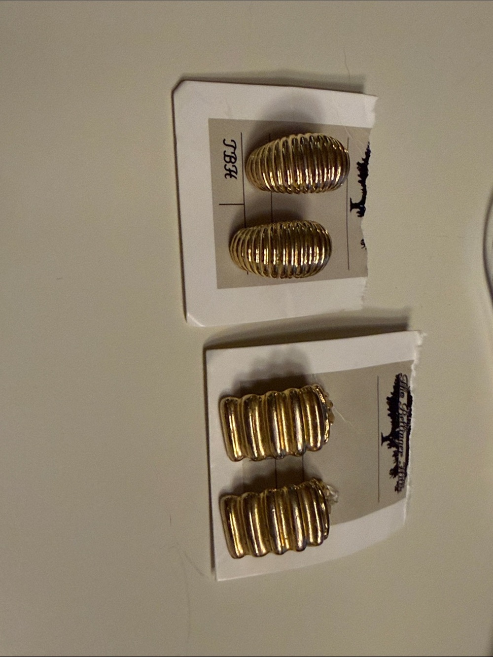 Gold Ribbed Clip-On Earrings - Classic Women's Jewelry - 2 pair